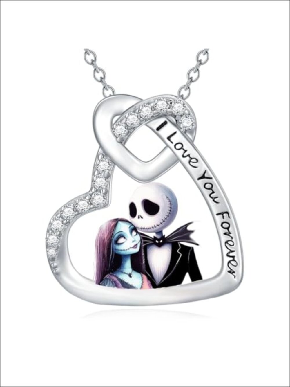 Jack Sally Nightmare Before Christmas 925 Sterling Silver Pendant Necklace